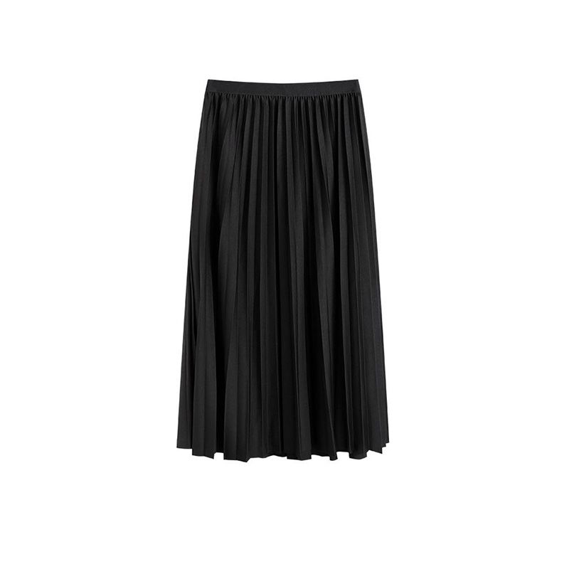 Black Mid Length Pleated Skirt with A Thin, High Waisted and Drooping Feel for Summer The Pleated Mid Length Skirt