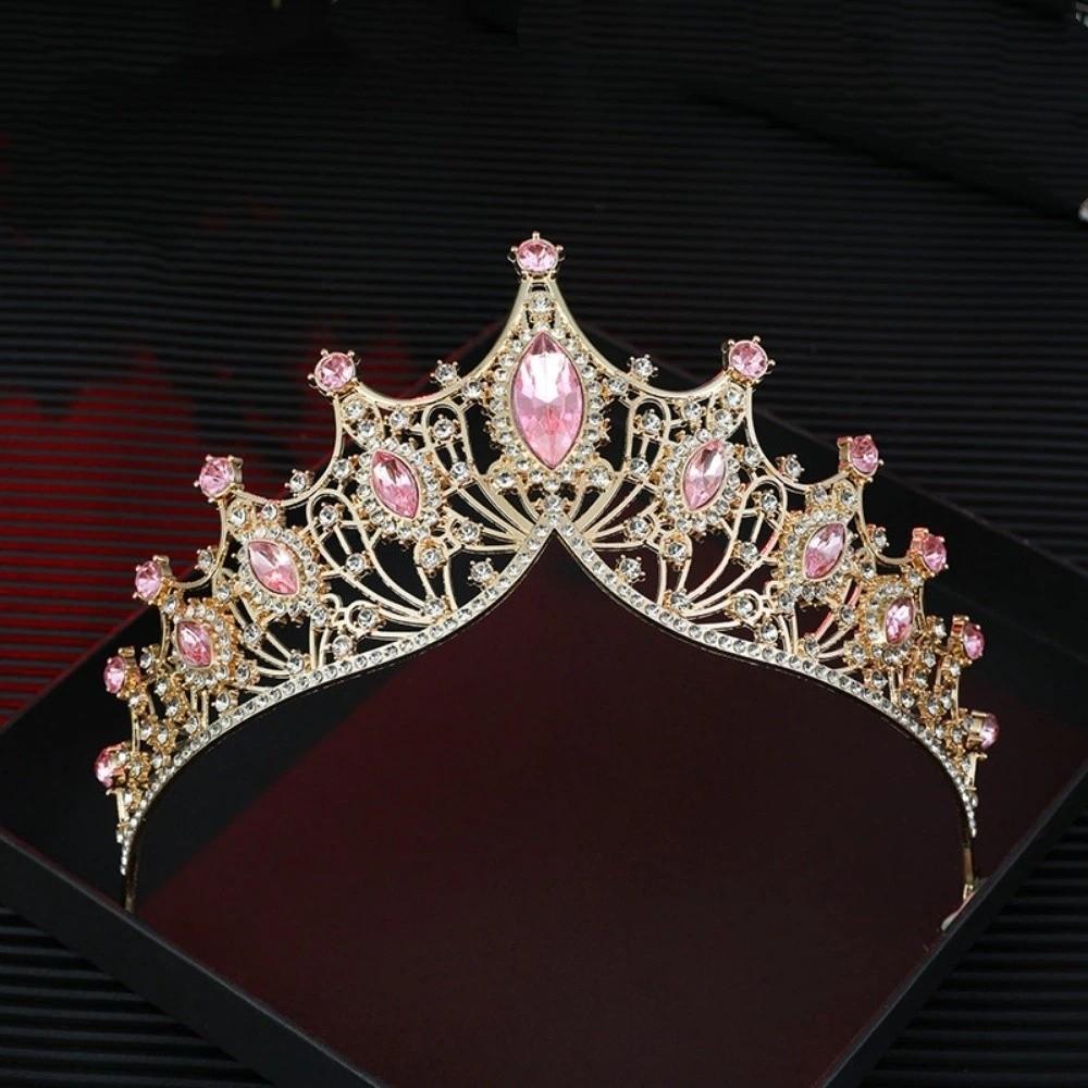Gorgeous Baroque Queen Tiaras Sparkling Luxury Crystal Tiara  Bridal Celebration розовый