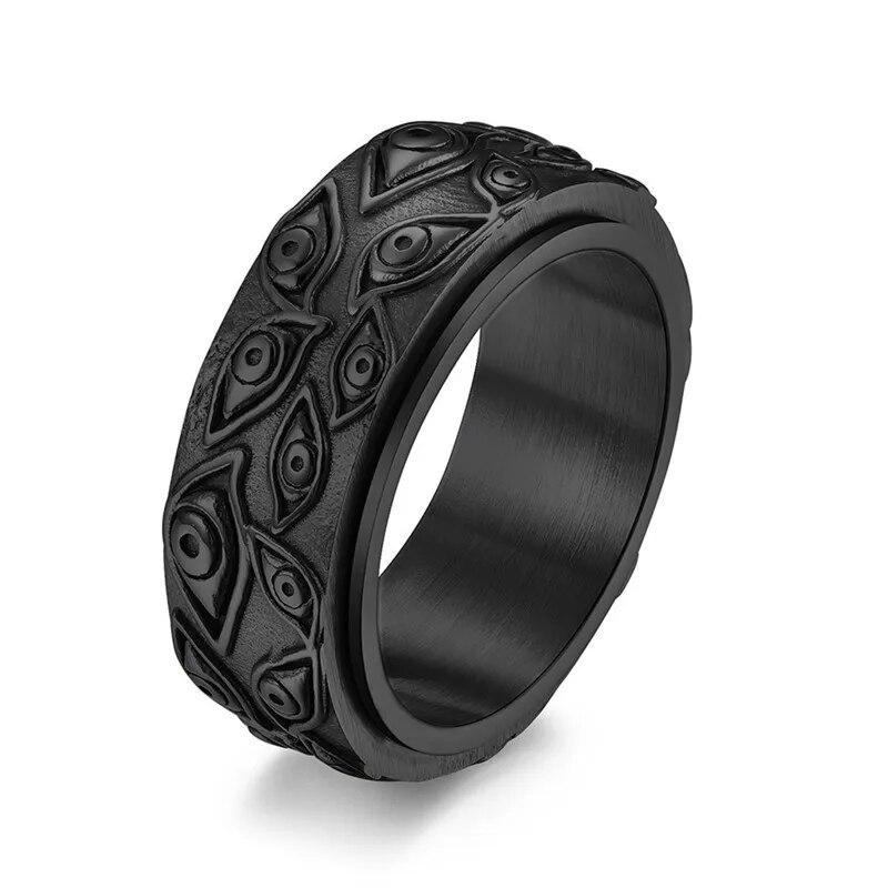 LETAPI Punk Vintage Geschnitzte Augen Ring für Männer Gold Silber Farbe Retro Edelstahl Drehbare Ring Finger Schmuck