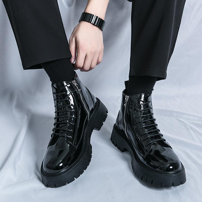 Fashion New High-end Boots for Mens Fashion Leather Shoes Luxury Brand Ankle Leather Business Boots Lace-Up Male Thick Soled Footwear