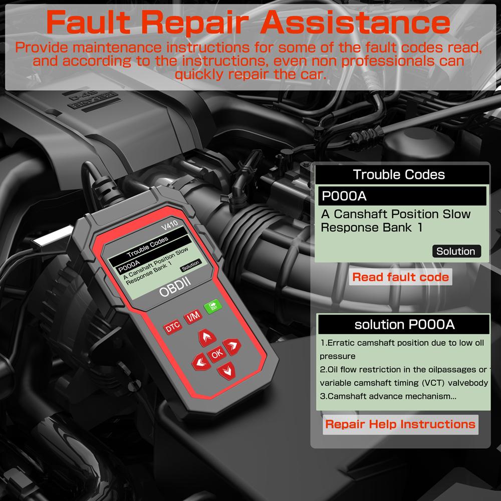 OBDII EOBD Read/Clear Fault Code OBD2 Code Reader ELM 327 V410 Car Diagnostic Tools OBD2 Scanner Digital Display Auto Engine System Detection