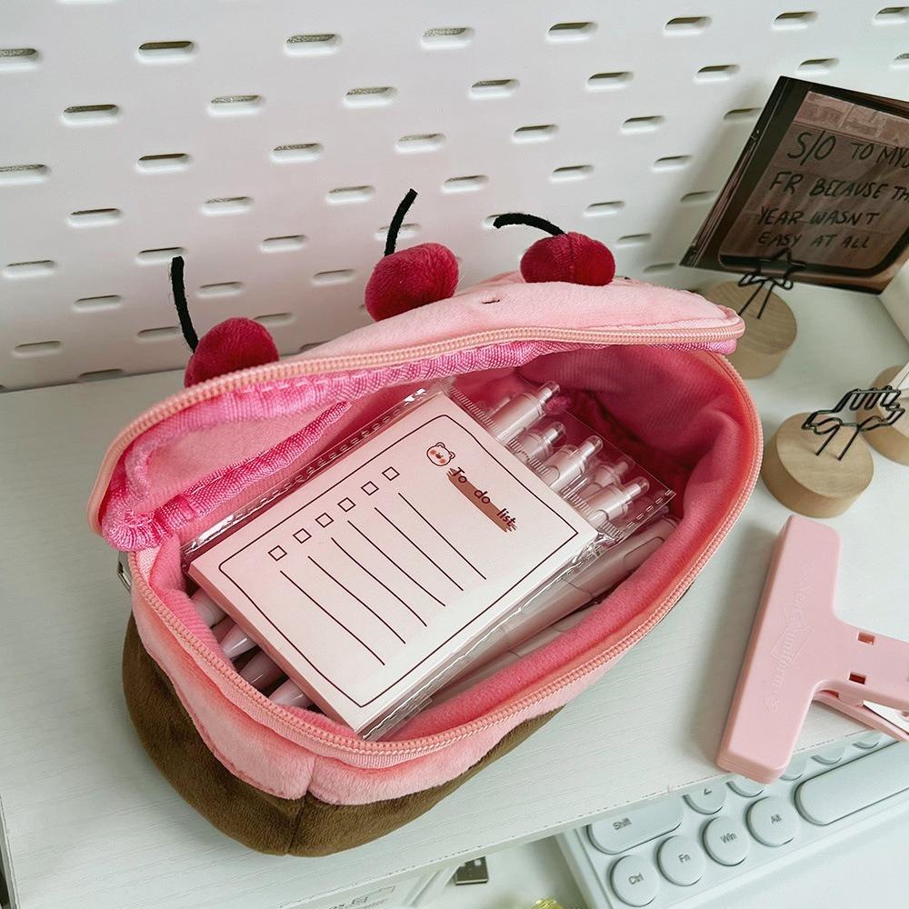 Dacron Exquisite Storage Bag Cherry Cake Shape Stationery Bag Cute Cute Plush Pen Bag