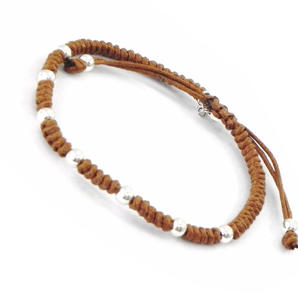 Les Trésors De Lily [I8065] - Shambhala Silver Bracelet 'Marbles' Camel Brown - 4 Mm