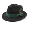 Herren Dicker Woll-Fedora-Hut mit Federbesatz Europäischer Stil