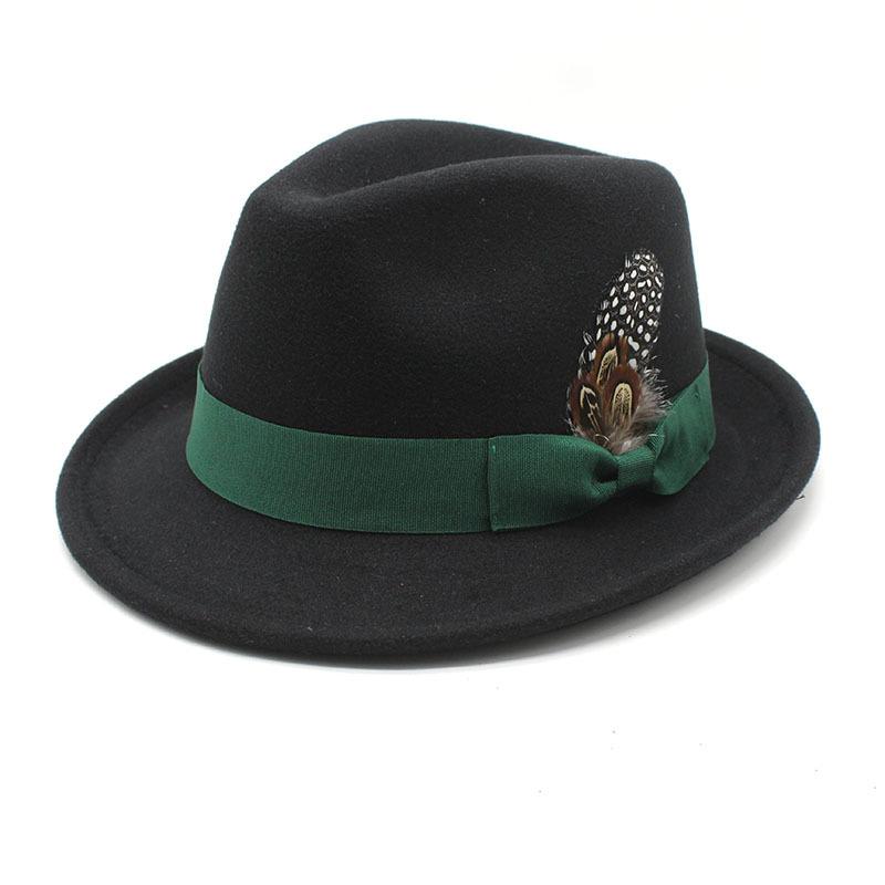 Herren Dicker Woll-Fedora-Hut mit Federbesatz Europäischer Stil