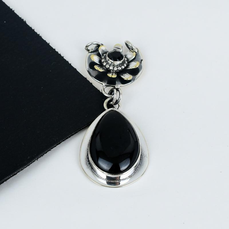 Natural Black Onyx Gemstone Pendant 925 Sterling Silver- Handmade Design, Everyday Wear Jewelry, Unique Black Spinel Pendant Mother's Day Gifts