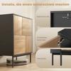 Sideboard with Push-to-open Doors. Dining Room Cabinet with Metal Legs. Kitchen Cabinet. MDF. Black + Natural Wood