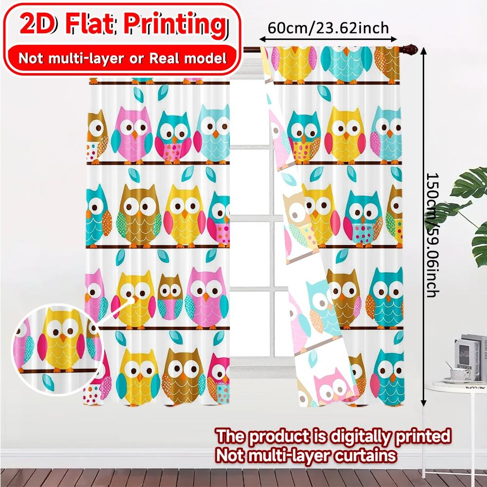 Thermal Flat Printing Curtains Without Rod Owls Parade Holiday Durable Polyester Curtain Set Of 2 Minimalist Made Washable