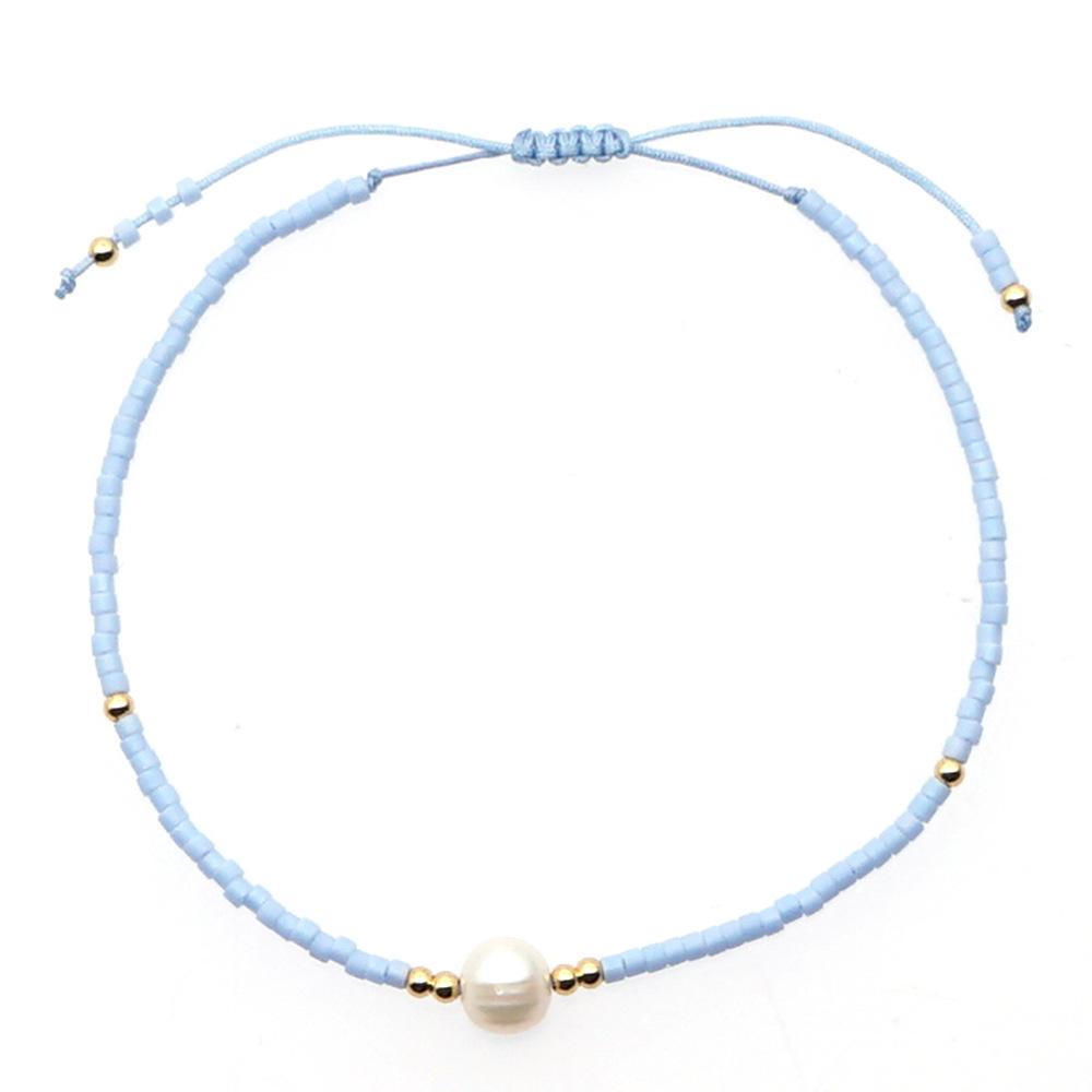 Trendy Deep Blue & Gold Rice Bead Pearl Hand Bracelet: Niche Design Women's Fashion Accessory