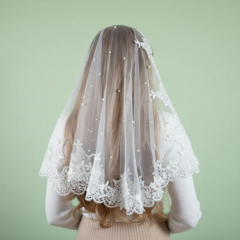 Elegant Russian Bridal Veil Scarf with Cultural Design for Themed Parties Festival Event Polyester Fabric Headcover