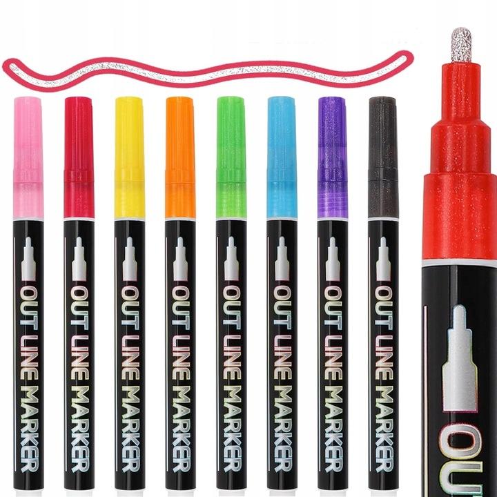 Magic glitter markers with double line effect - set of 8 colors