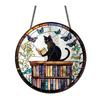 Halloween Reading Ghost Suncatcher Hanging Decoration Black Cat Stained Glass