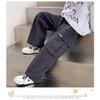 Boys Solid Color Cotton Casual Cargo Pants Spring Autumn Loose Long Trousers For Big Kids