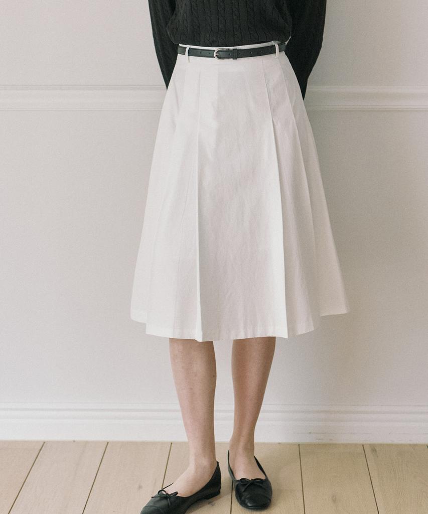 Our Hope Belt Set Midi Pleated Elastic Skirt - White
