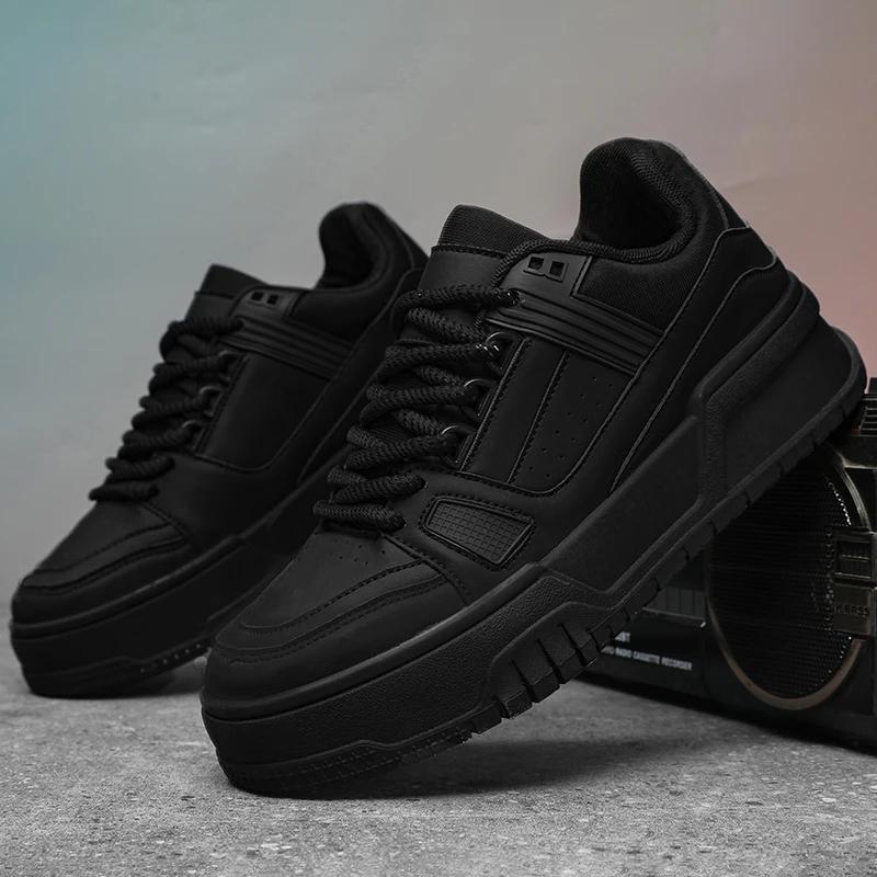 

Fashion Versatile White Men Sport Shoes Platform Thick Sole Casual Sneakers Breathable Lightweight Running Shoes Tennis Shoes 42 чёрный