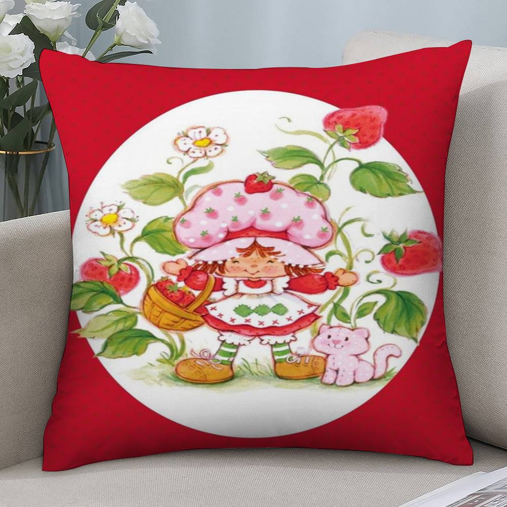 Kawaii S-Erdbeer-Shortcakes Kissenbezug Kurzer Plüsch Doppelseitiger Druck Quadratische Dekokissenbezüge Sofa Heimkissen Dekoration