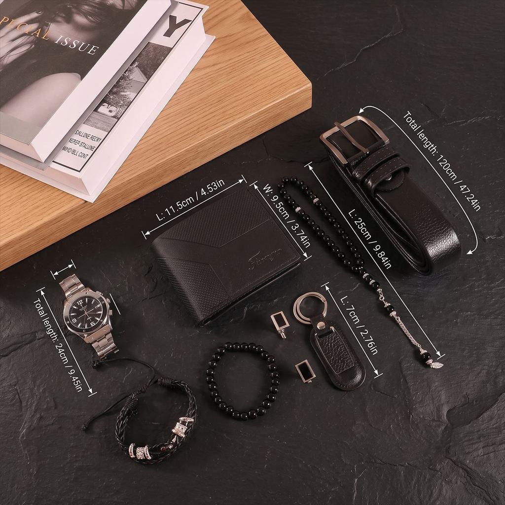 Luxury Business Style Paper Souvenir Gift Set with Watch Wallet Belt Keychain & Bracelet-Perfect Valentine's Day Holiday Gift