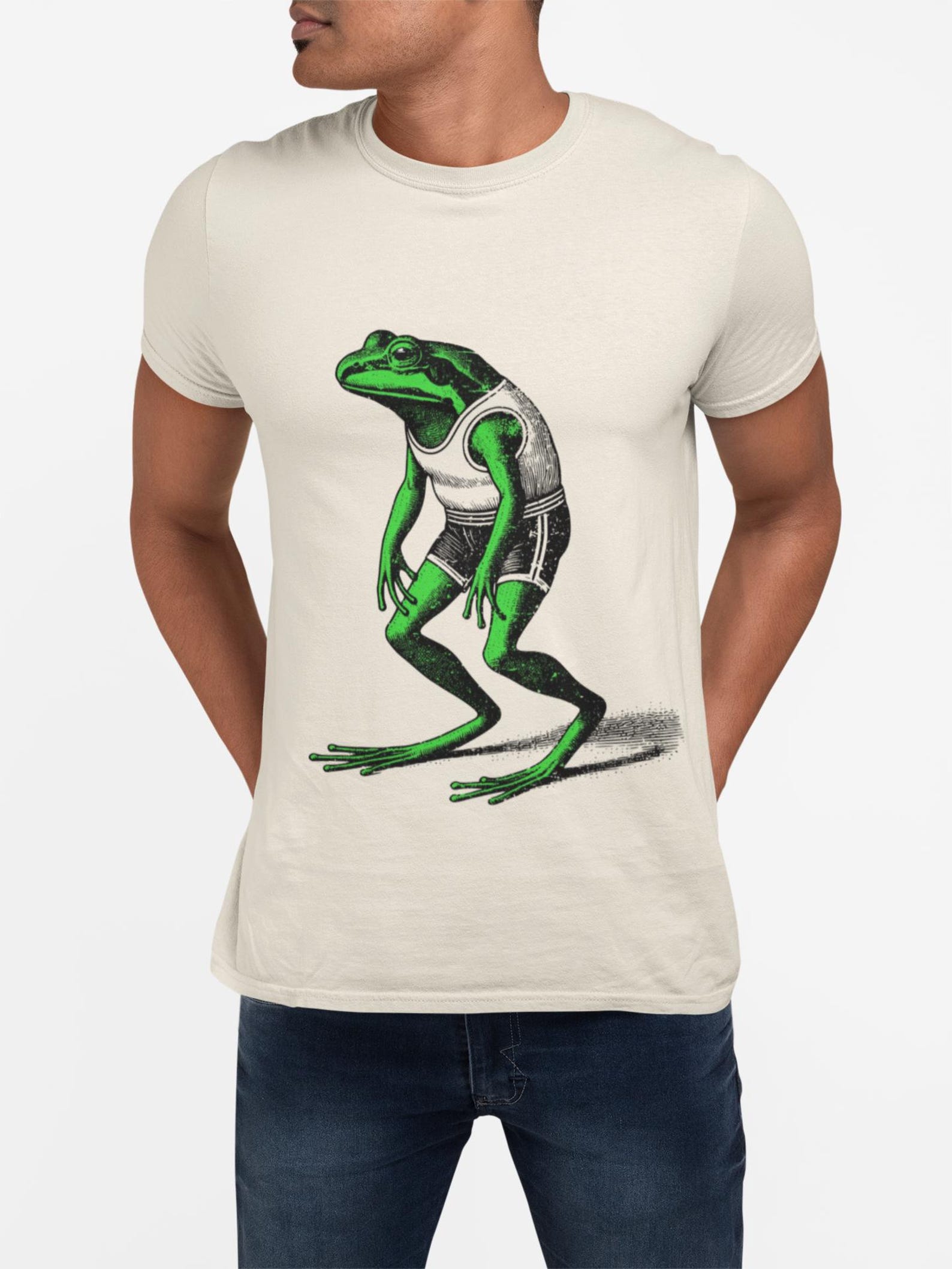Color Pop Gym Frog Illustration T-Shirt | Cute Frog Graphic Tee S