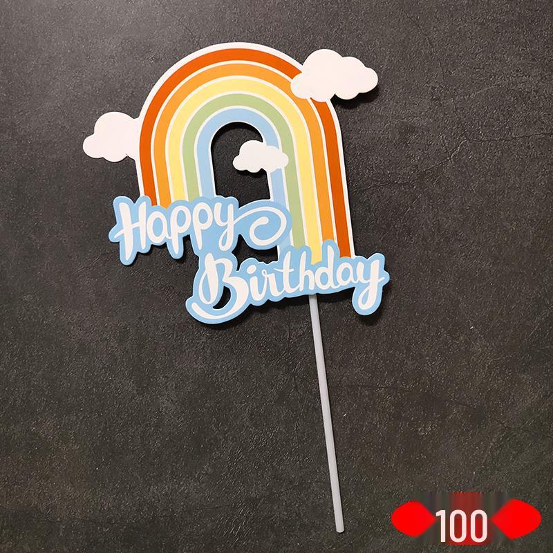 Large Rainbow Birthday Cake Toppers: Seven-Color Balloons, Love Hearts, Clouds, Stars Ornaments