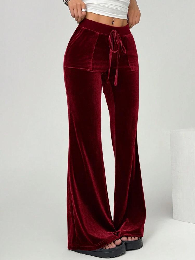 

Autumn/Winter Women s European & American Flared Velvet Pants - Slimming, Casual, Commuter Style XXL вина червоного кольору