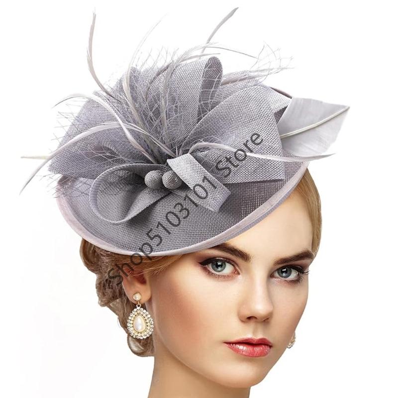 Vintage Exquisite Feathers Fascinator Hat Bowknot Elegant Tea Party Mesh Hair Band Sweet Hair Hoop Bride Headdress Dance Show