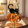 Acrylic Decoration with Bell Halloween 2D Chain, Bell, Stained Glass Ghost Bat Spooky Home Decorations Pumpkin Suncatcher Decor, Window Wall