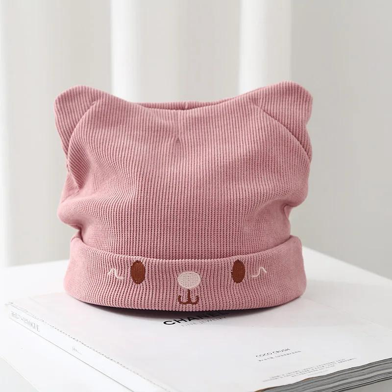 

Autumn Winter Women Knitted Hat Soft Corduroy Beanie Casual Warm Cap Comfortable Fashion Accessory for Pregnant Women рожевий