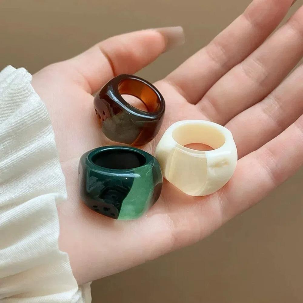 Oval Wide Transparent Resin Ring Melard Color Irregular Ring Retro Acrylic Geometric Ring  Girls