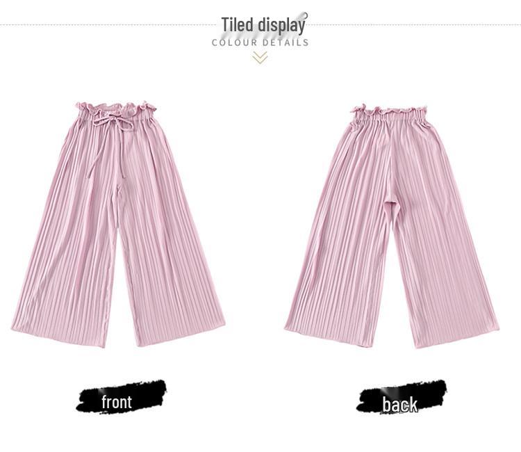 Girls' Ice Silk Wide-Leg Korean-Style Summer Pants - Breathable, Casual Long Pants for Kids 2025