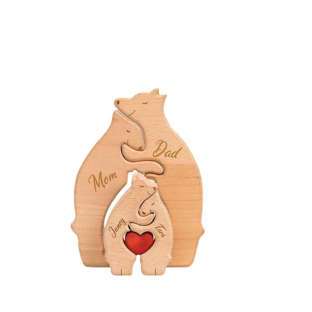 Wooden Mother and Son Bear Hugging Ornament - Solid Wood Puzzle for Bedroom or Living Room Decor.