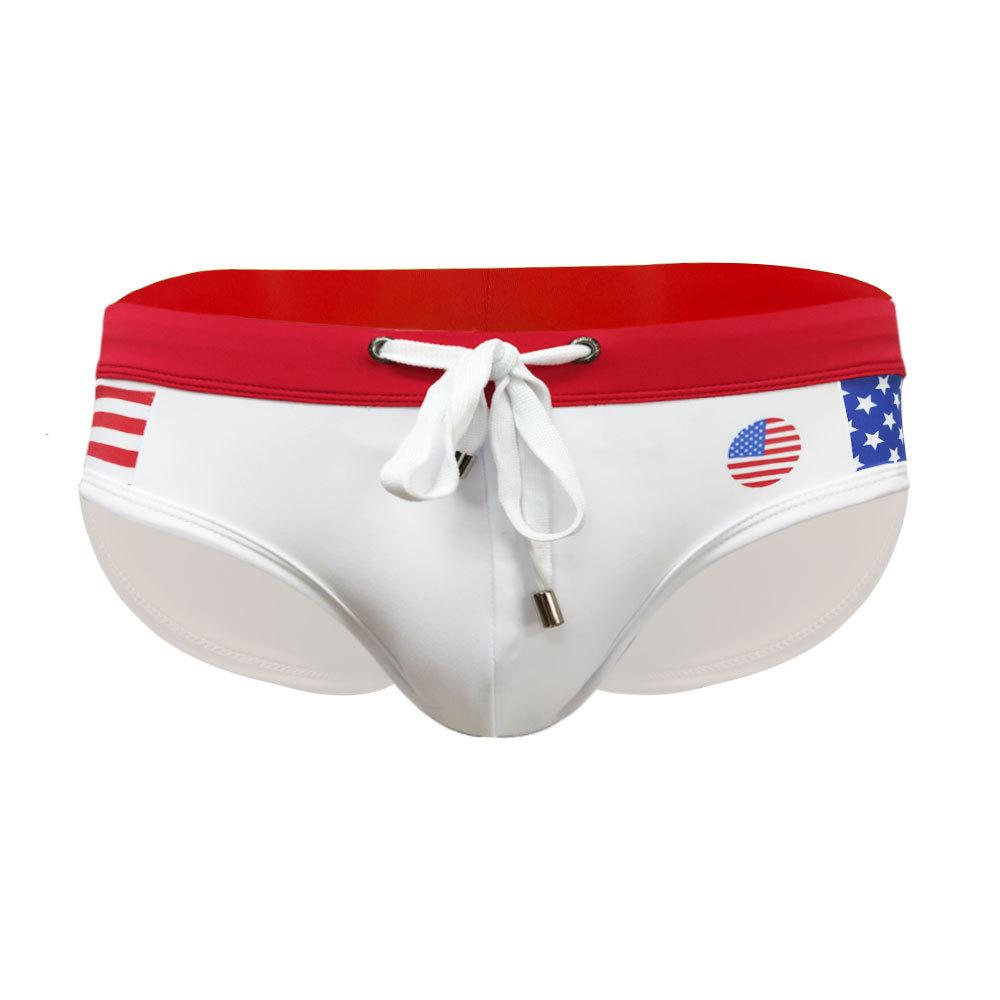 

Мужские лоскутные треугольные купальники на завязках, разноцветные облегающие плавки, сексуальные треугольные плавки с флагом M белый