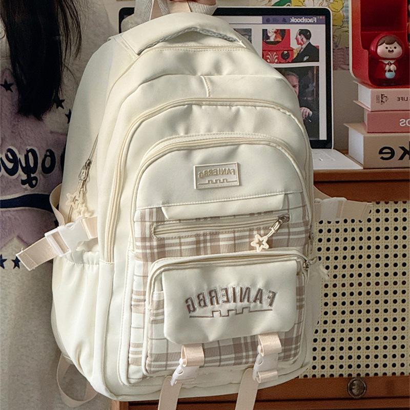 Schoolbag new large-capacity student schoolbag plaid contrasting color college style multi-layer backpack travel junior high school backpack