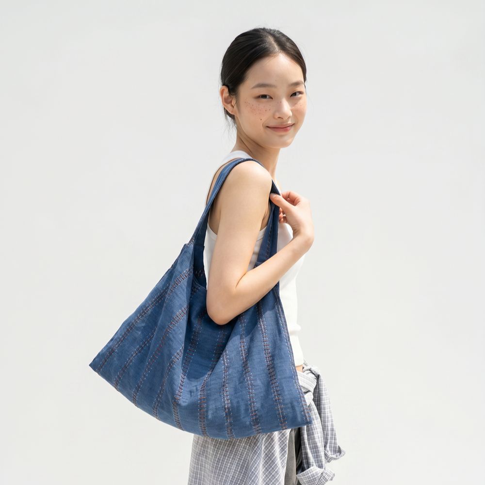 Fluit Studio Denim Stitch Point Triangle Shoulder Bag