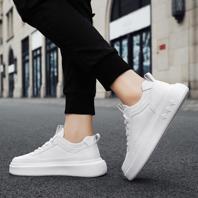 Platform white shoes men's shoes spring and autumn white men's versatile casual shoes heightening sports leather surface waterproof simple board shoes