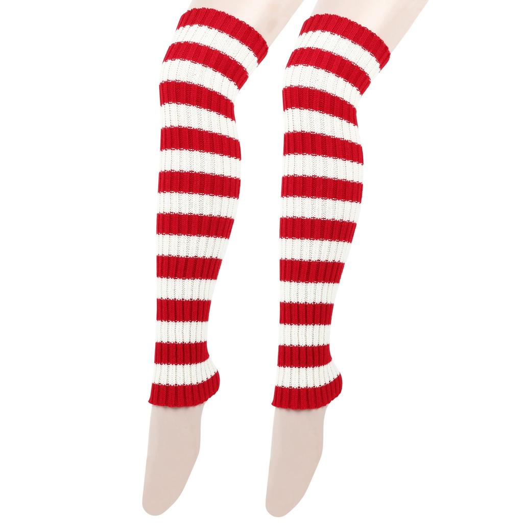 Women Leg Warmers Socks Colorful Stripe Ribbed Knitted Leg Covers Thigh High Long Stockings Cosplay Costume Accessories
