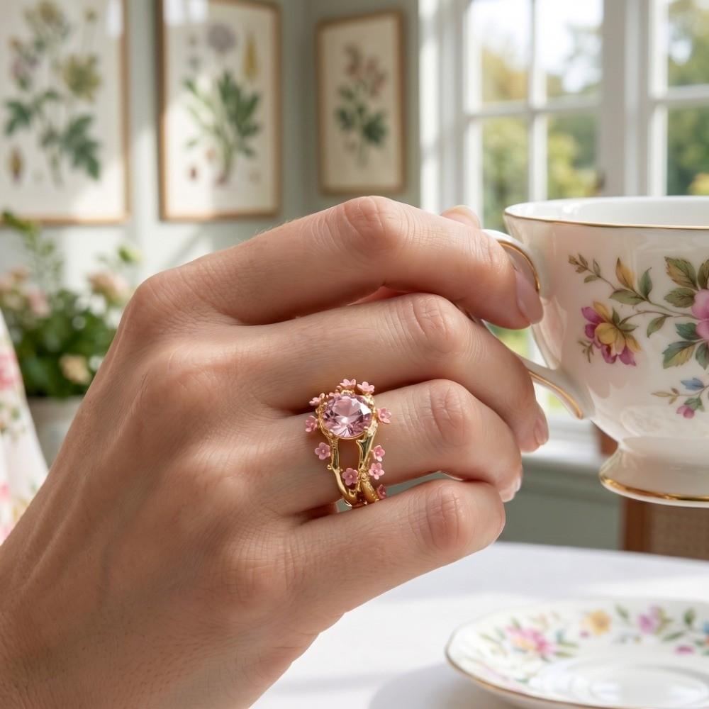 Elegant Flower Crystal Ring Delicate Finger Jewelry Fashion Rhinestone Ring Ladies Jewelry