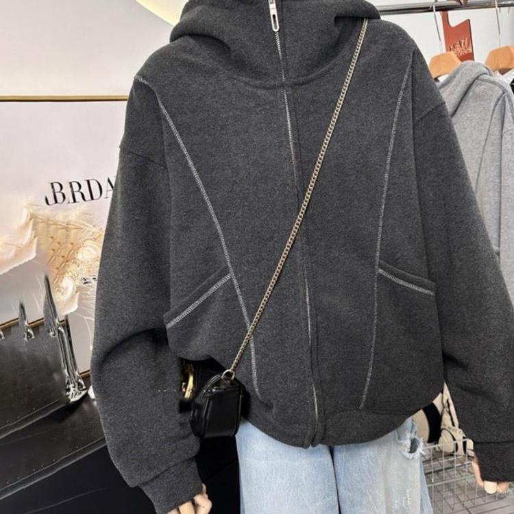 Winter Thickened Velvet Coat for Women Hooded Cotton Jacket Loose Casual Solid Color Top