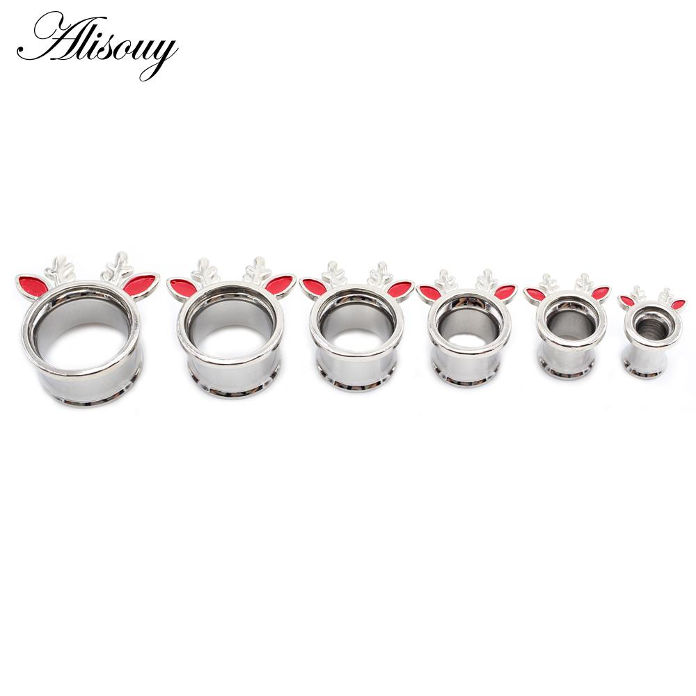 Alisouy 2PC Edelstahl Finger Blume Eule Fledermaus Ohr Tunnel Plug Flesh Expander Bahren Messgeräte Ohrring Piercing Körper Schmuck