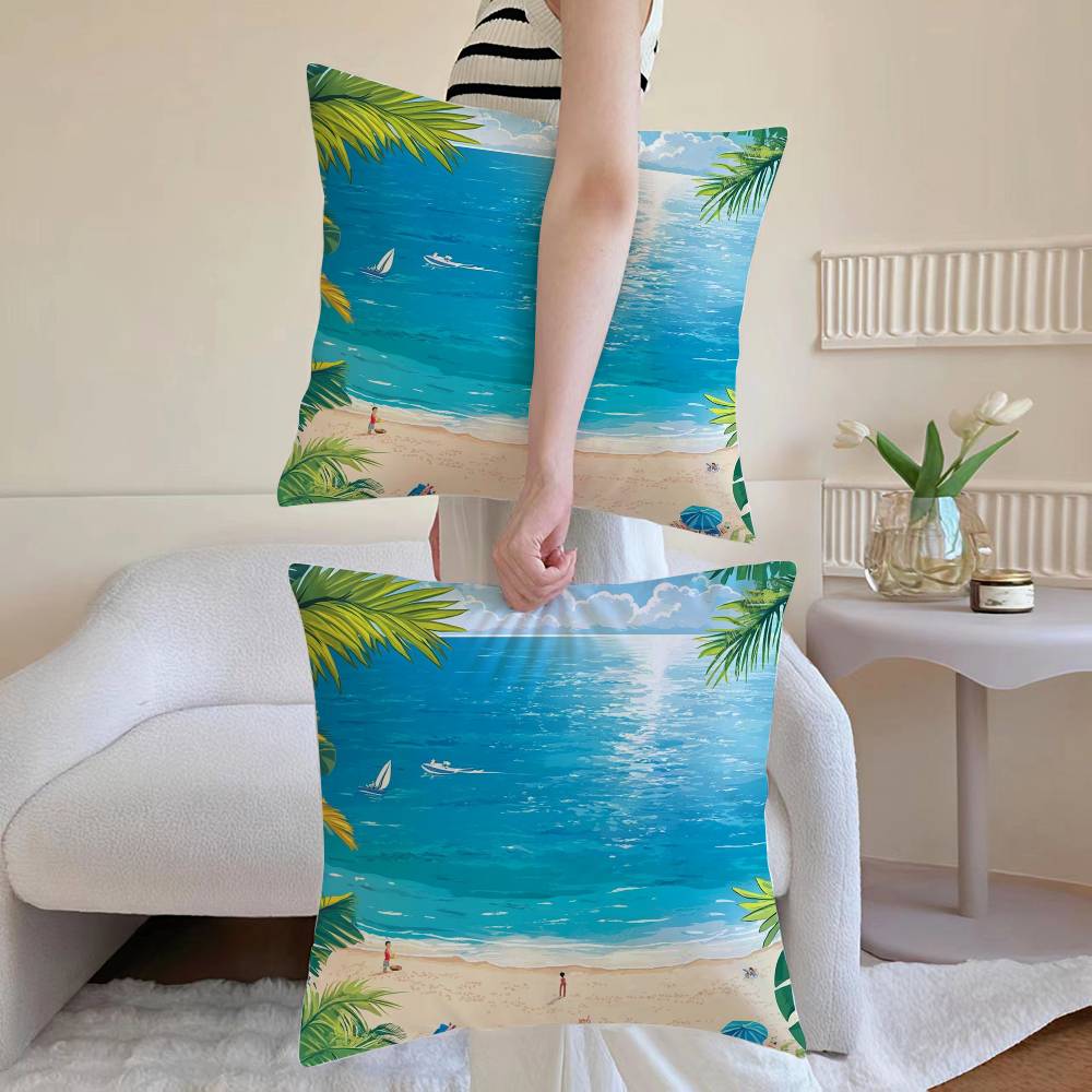 Charming Seaside Retreat Pillow Case Anti-dustmite Pillowcase Invisible Zipper Silky Short Plush Sofa Cushion Cover