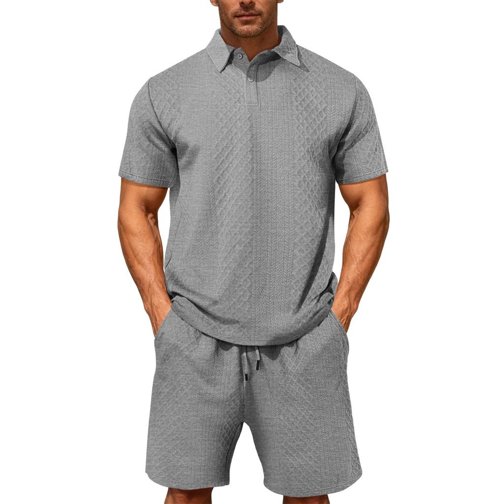 Men's New Casual Sports Thin Lapel Shirt Short Sleeve Set