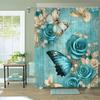 An Elegant Butterfly and Rose Shower Curtain: Transform Your Bathroom into a Serene Oasis with This Stunning Design Featuring
