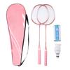 Badminton Set Professional Iron Alloy Badminton Racket with 3 Shuttlecocks Carrying Bag for Beginner Child Adult Pink