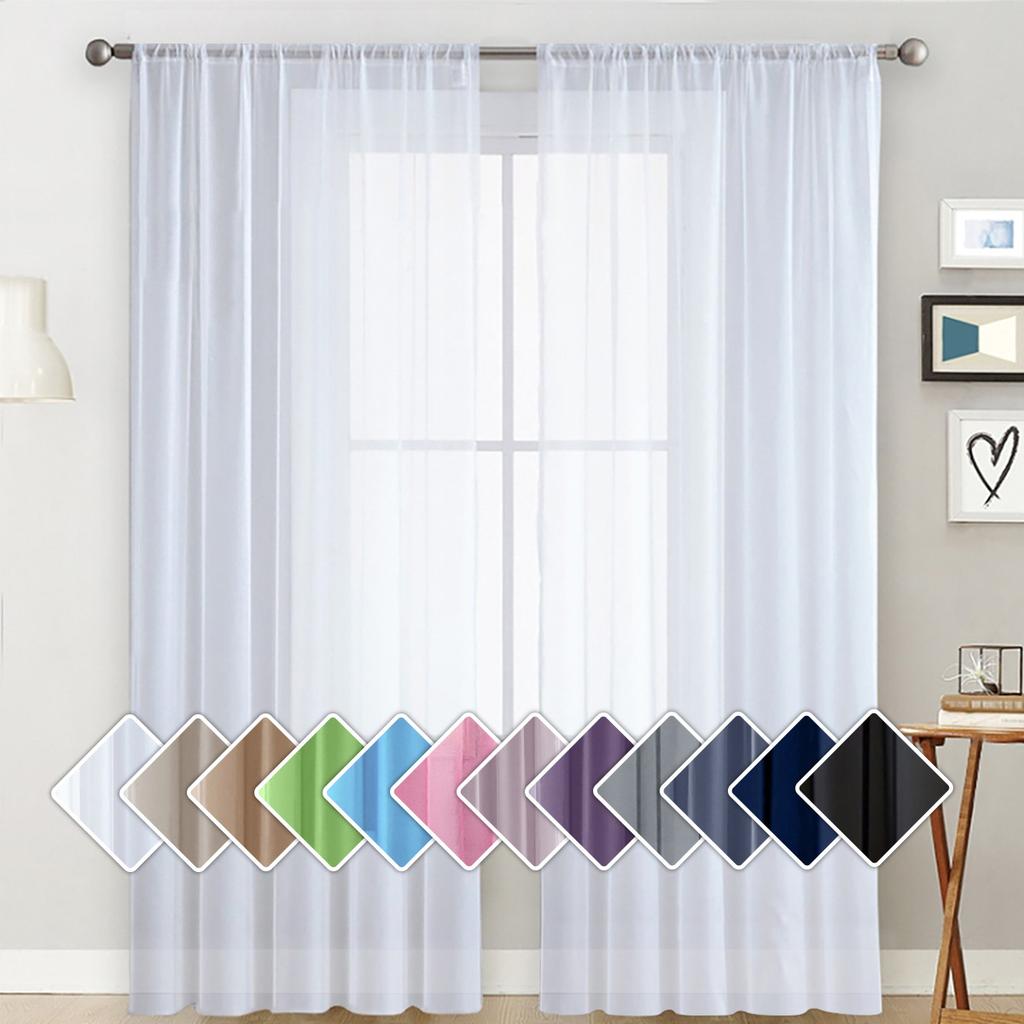Solid Color Double String Terylene Curtain Sheer Semi-Blackout Thin Window Sheer
