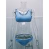 Women's solid color specialty fabric ruffled fabric bikini macaron color two-piece swimsuit