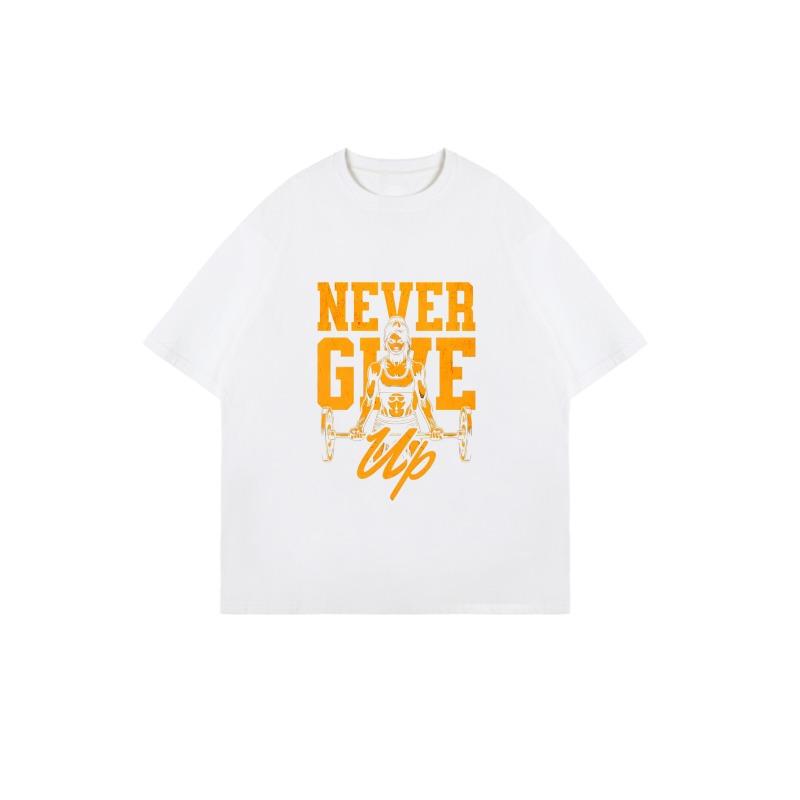 Black Oversized T Shirt Never Give Up Fitness Woman Lifting Barbell Graphic Print Motivational Quote Gym Workout Sport Casual Wear