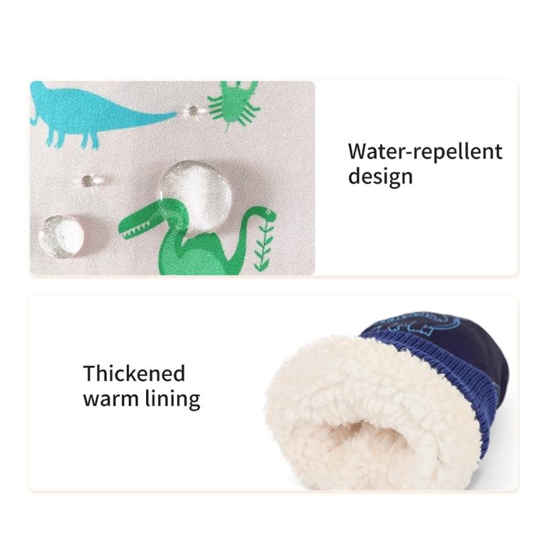 Splashproof Mittens Kids Gloves Windproof Children Winter Warm Snow Gloves Print Dinosaur Pattern Thicken Thermal Mitts