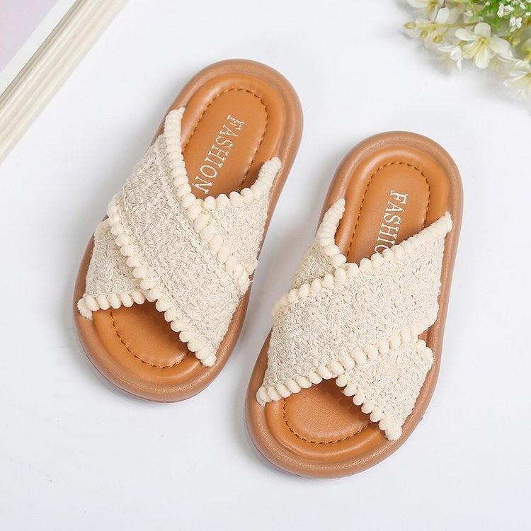 Kids Fashion Girls Slippers 2024 France Style Open-toe Retro Ethnic Style Children Casual Shoes Drop Shipping Platform Non-slip