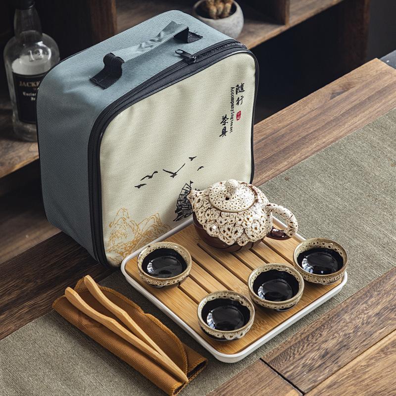 

Travel Kung Fu Tea Set Ceramic Kiln Change One Pot Four Cups With Tea Can Set Opening Business Gifts