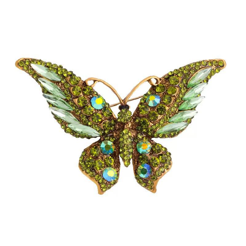 Vintage Butterfly Brooch: High-Grade Silk Scarf Buckle with Rhinestone Pin & Retro Animal Design