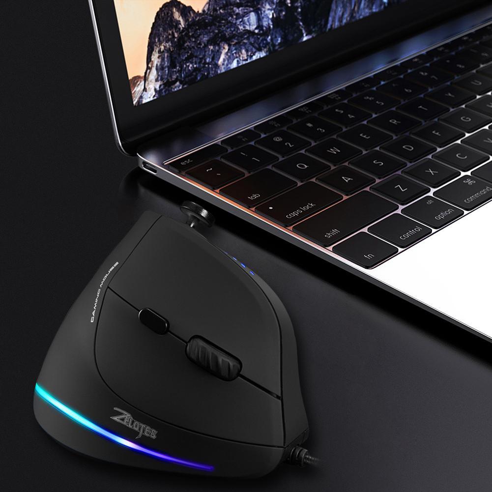 For ZELOTES T20 Vertical Gaming Mouse 3200 DPI 6 Button Rechargeable Games Mice 4 Gears USB Wired RGB Optical Mice for PC Laptop